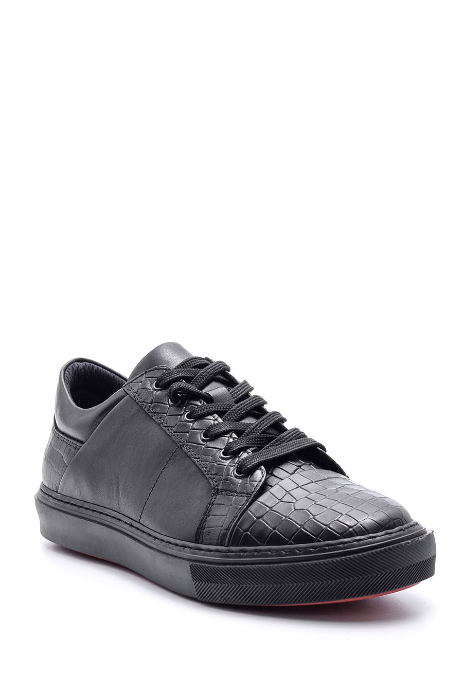 Erkek Kroko Detaylı Deri Sneaker