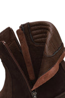 Woman Brown Double Zip Closure Suede Boots | Derimod