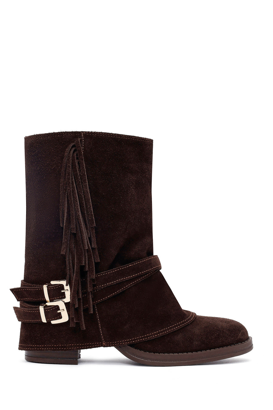 Woman Brown Thick-Heeled Suede Boots AF230004DS | Derimod