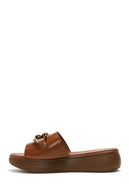 Women's Tan Thick Soled Leather Slippers | Derimod