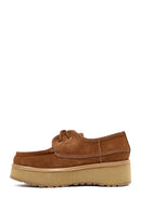 Women's Beige Thick-Soled Lace-Up Suede Leather Teddy Casual Shoe | Derimod