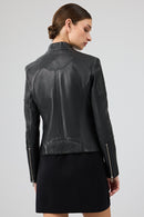 Delano Women's Black Short Leather Jacket | Derimod