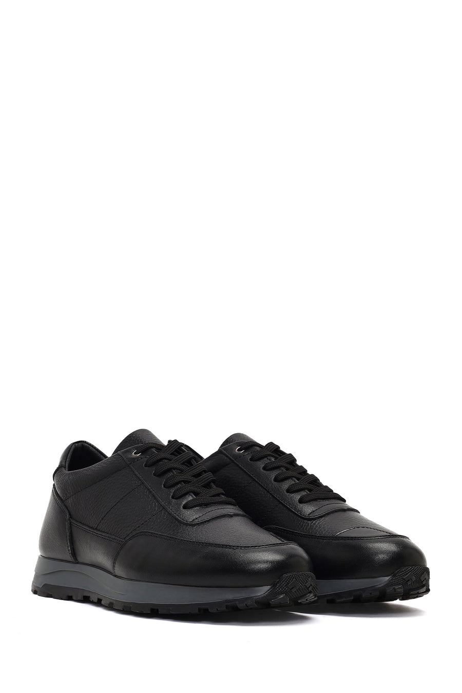 Erkek Siyah Bağcıklı Deri Casual Sneaker