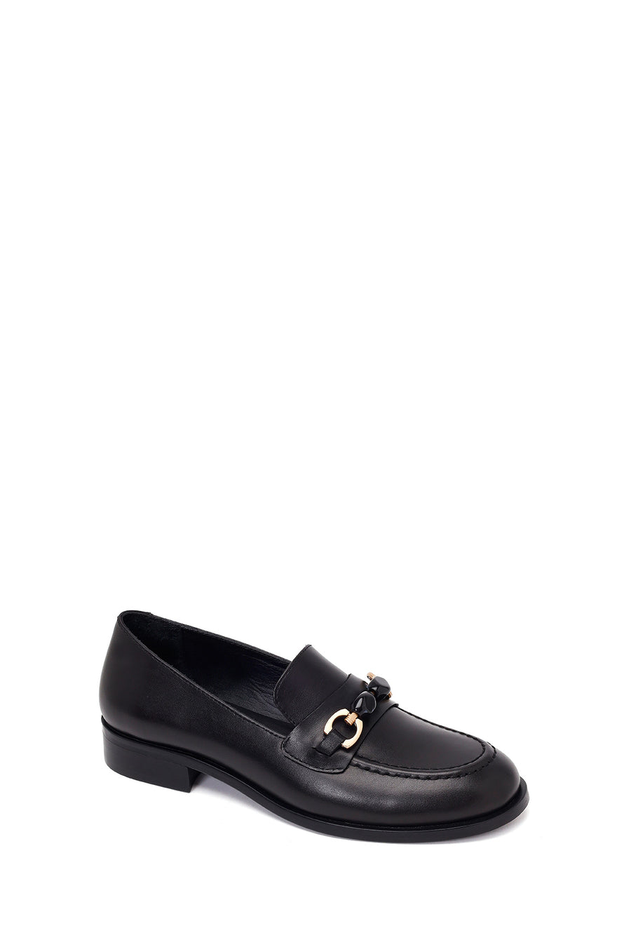 Woman Black Buckled Leather Masculine Loafer