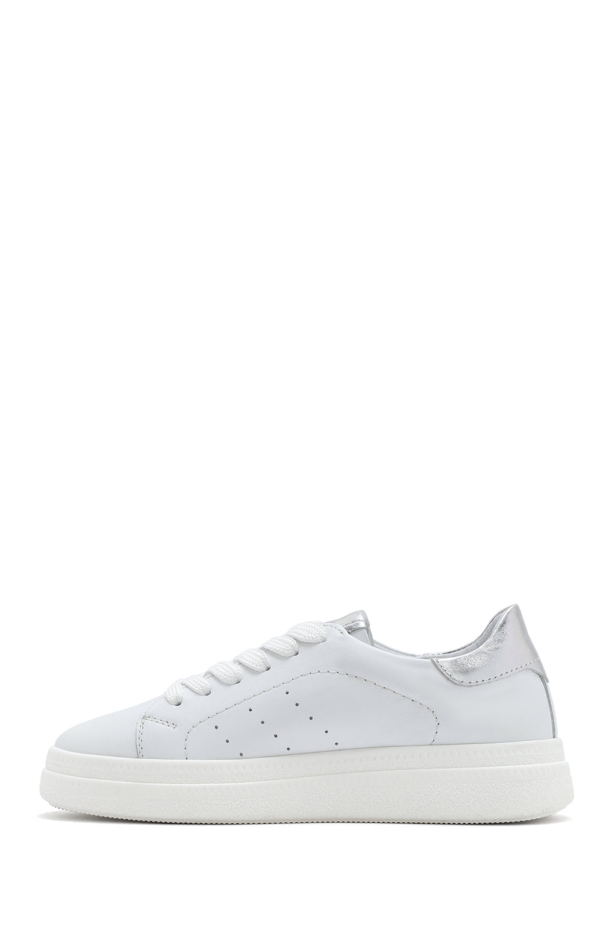 Kadın Beyaz Bağcıklı Deri Sneaker