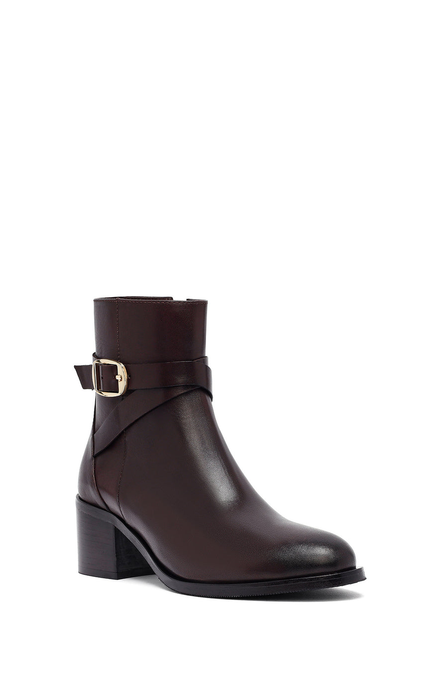 Woman Brown Zip Closure Chunky Heeled Leather Boots