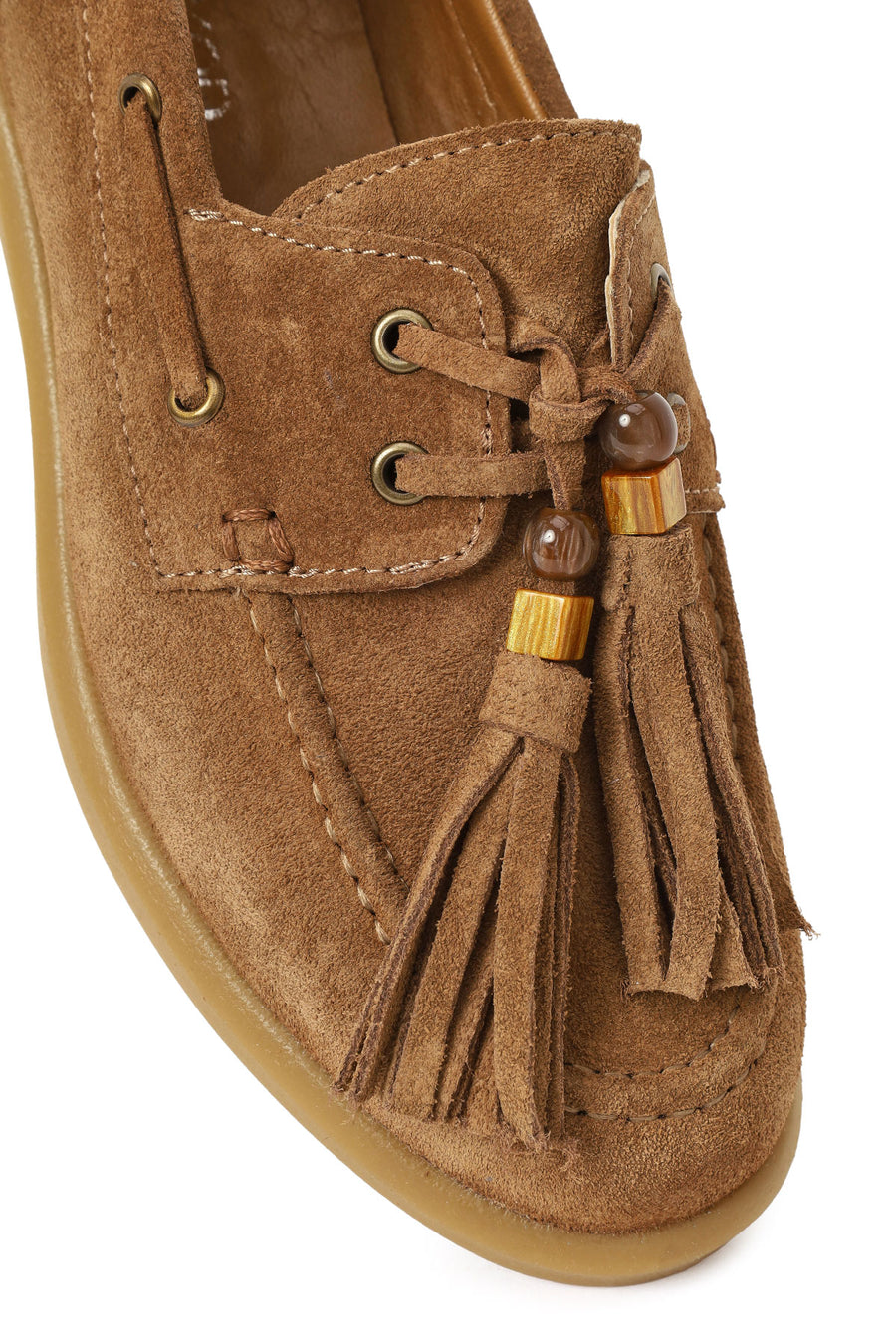 Women's Tan Tassel Suede Leather Loafer
