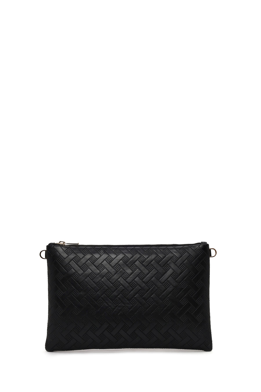 Woman Black Printed Clutch Bag with Long Chain Strap