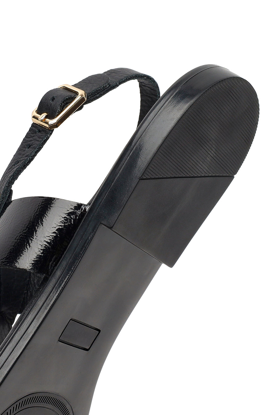 Women's Black Buckle Thong Leather Sandals