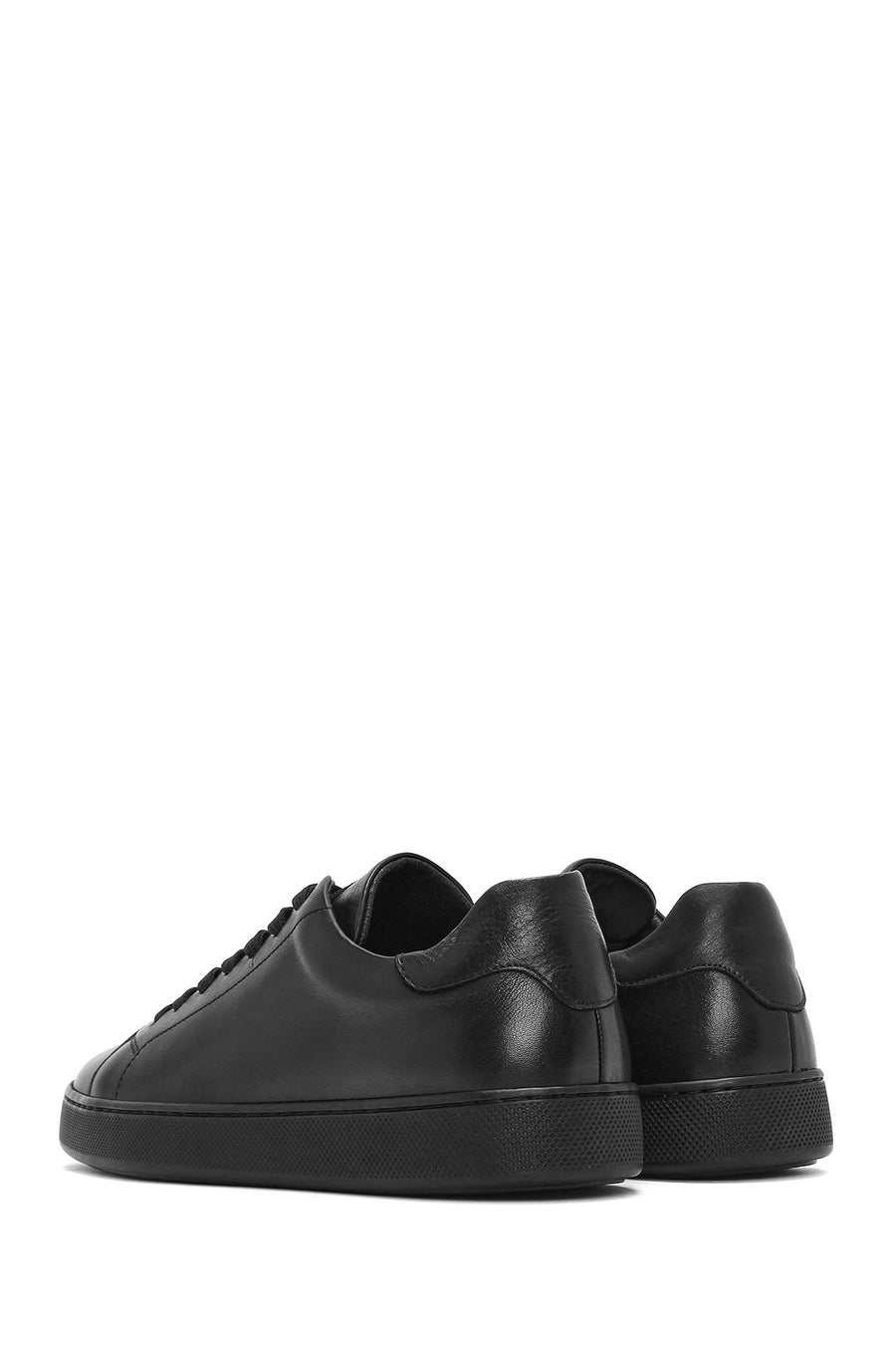 Erkek Siyah Bağcıklı Deri Sneaker