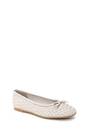 Woman White Braided Leather Ballet Flat | Derimod