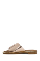Women's Pink Metallic Leather Slippers | Derimod