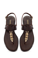 Women's Brown Buckle Thong Leather Sandals | Derimod