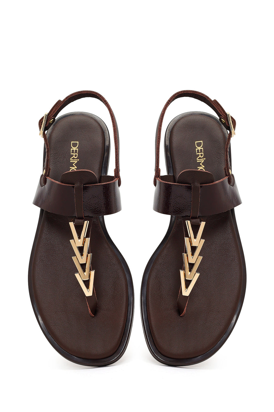 Women's Brown Buckle Thong Leather Sandals