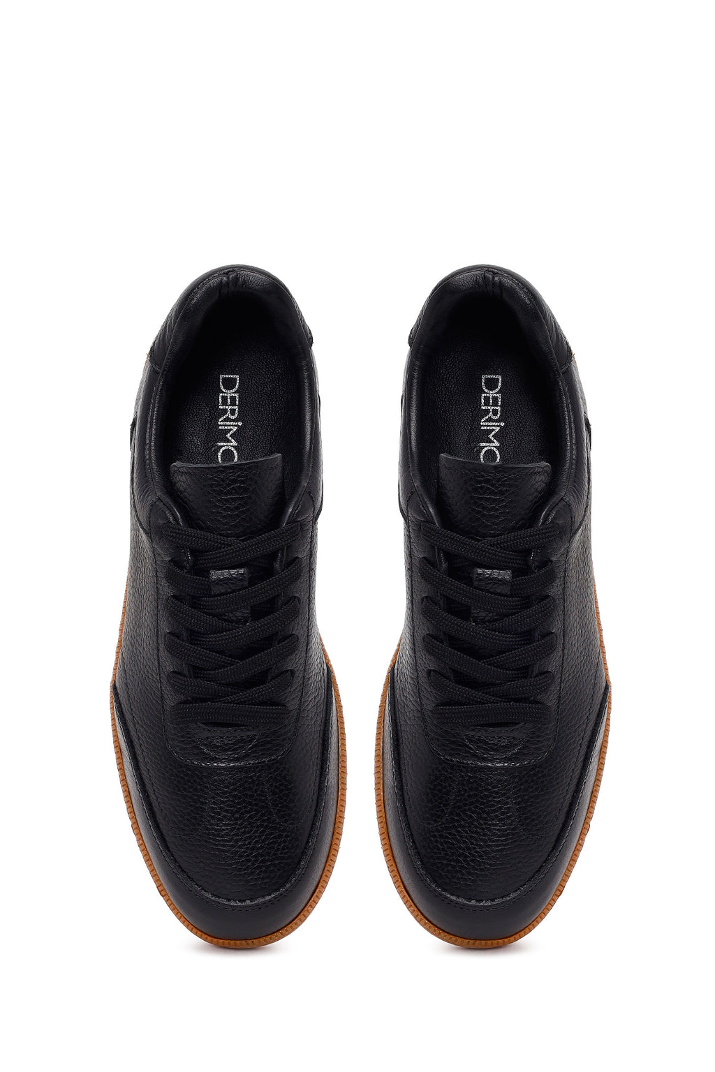 Erkek Siyah Bağcıklı Deri Sneaker