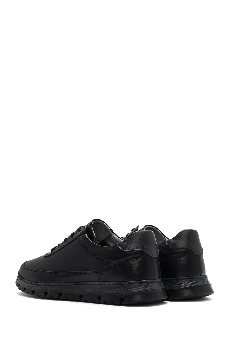 Erkek Siyah Bağcıklı Deri Casual Sneaker