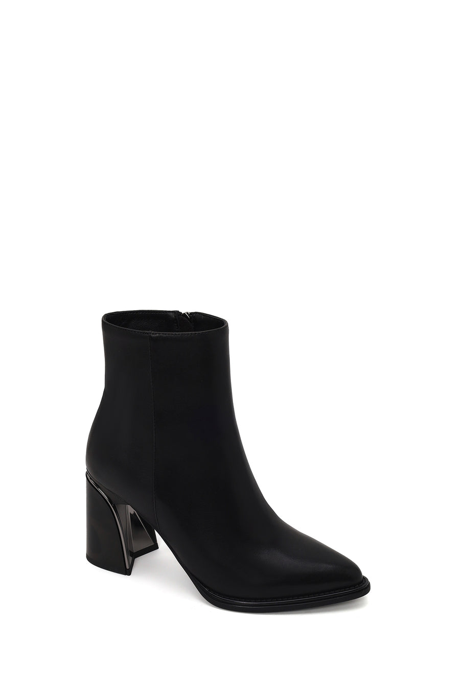 Woman Black Chunky Heeled Zip Closure Leather Boots