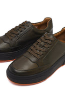 Erkek Haki Bağcıklı Deri Sneaker | Derimod