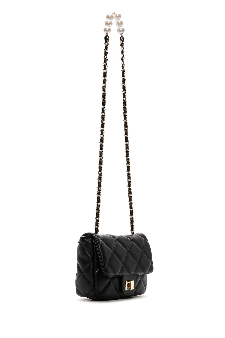 Women's Black Long Strap Quilted Crossbody Bag