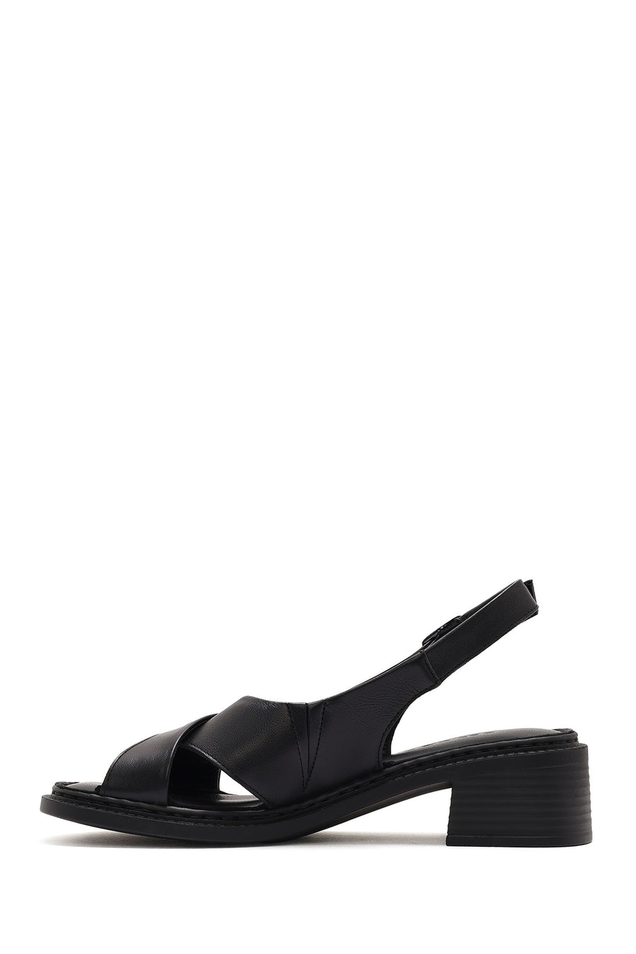Women's Black Ankle Buckle Low Heel Leather Sandals