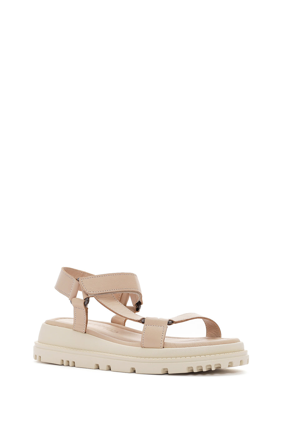 Women's Beige Ankle Strap Leather Comfort Sandals