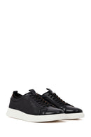 Men's Black Lace-Up Thick-Soled Leather Sneaker | Derimod