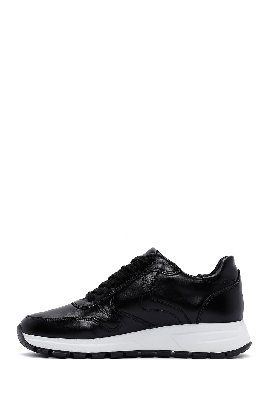 Kadın Siyah Kalın Tabanlı Deri Sneaker