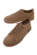 Erkek Vizon Bağcıklı Nubuk Deri Sneaker | Derimod