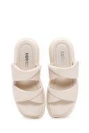Women's Beige Leather Comfort Slippers | Derimod