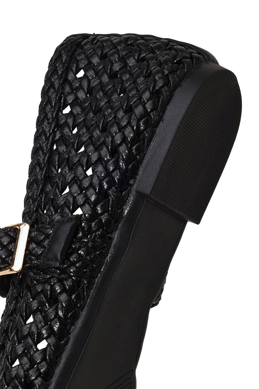 Woman Black Buckled Braided Ballerine flats