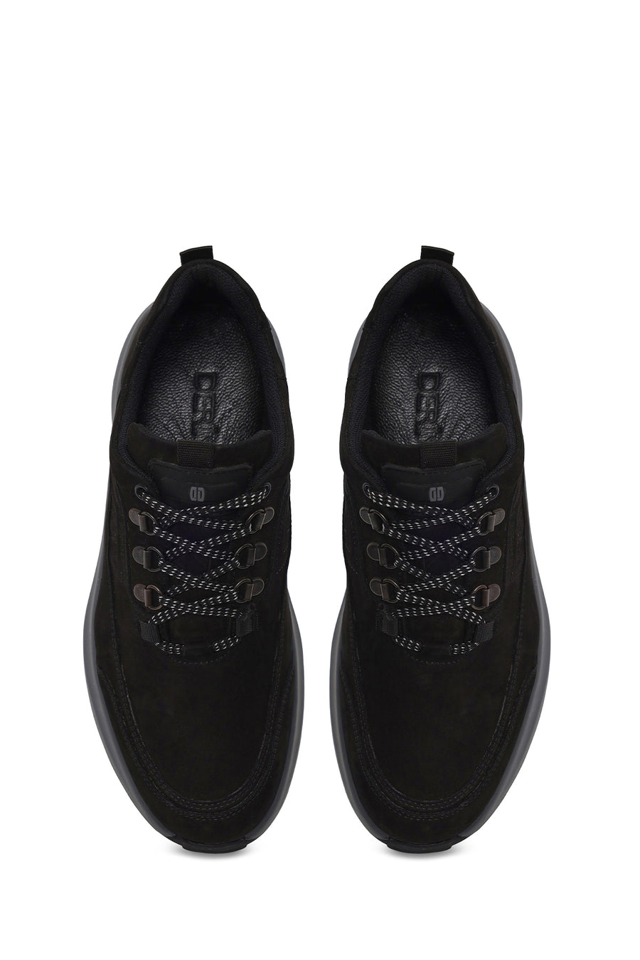 Male Black Lace-Up Thick-Soled Nubuck Leather Casual Sneaker