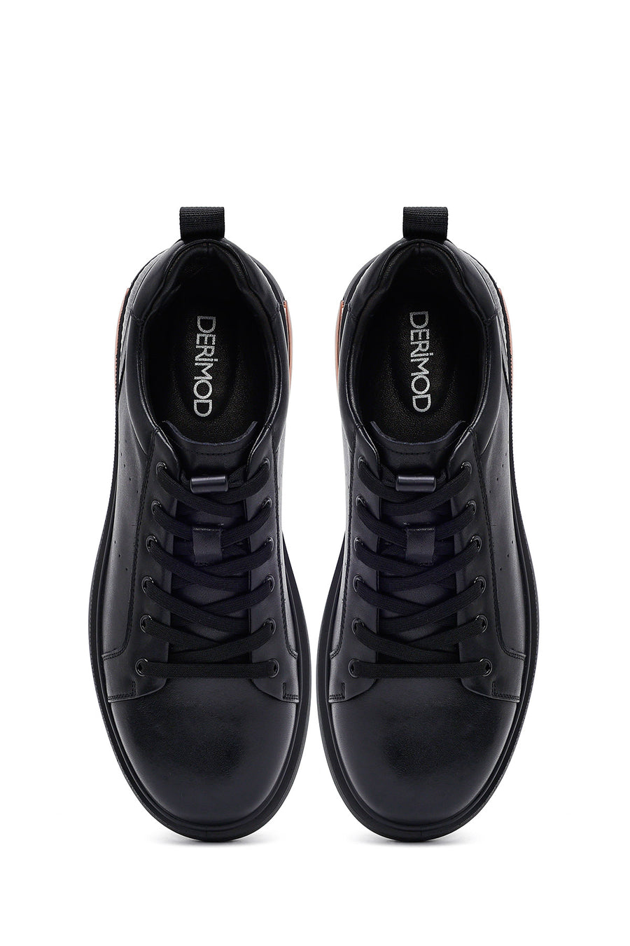Erkek Siyah Bağcıklı Deri Sneaker