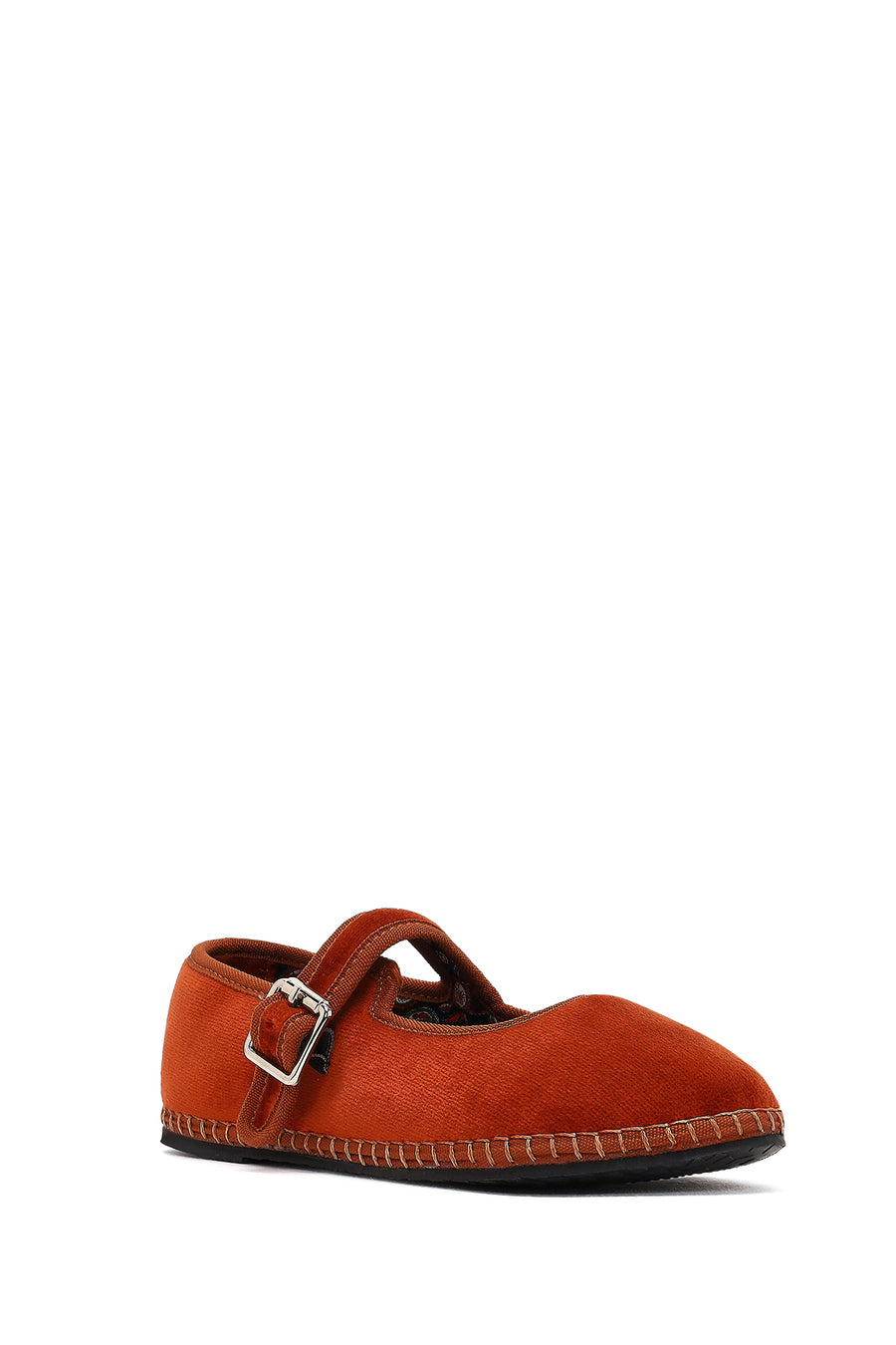 Women's Orange Buckled Fabric Ballet Flat