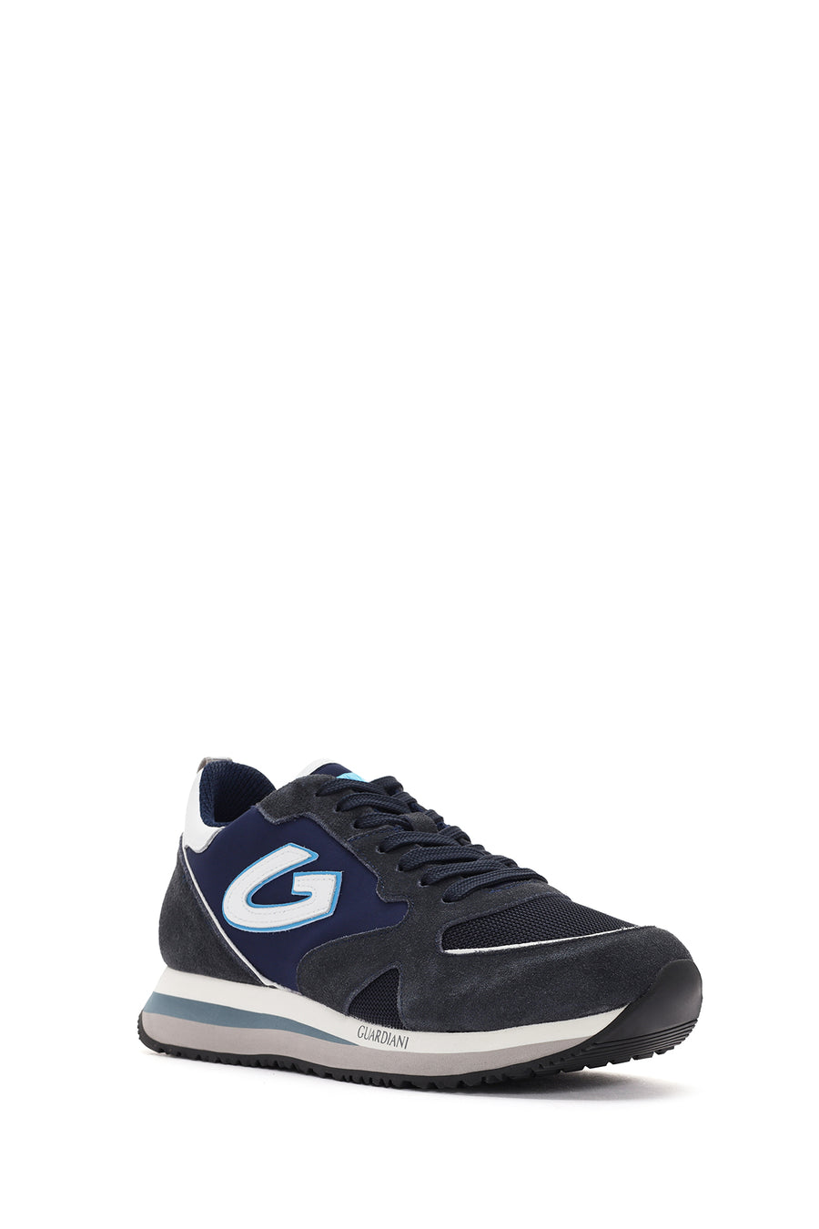 Alberto Guardiani Men's Navy Blue Wen Thick Sole Lace-Up Suede Leather Sneaker