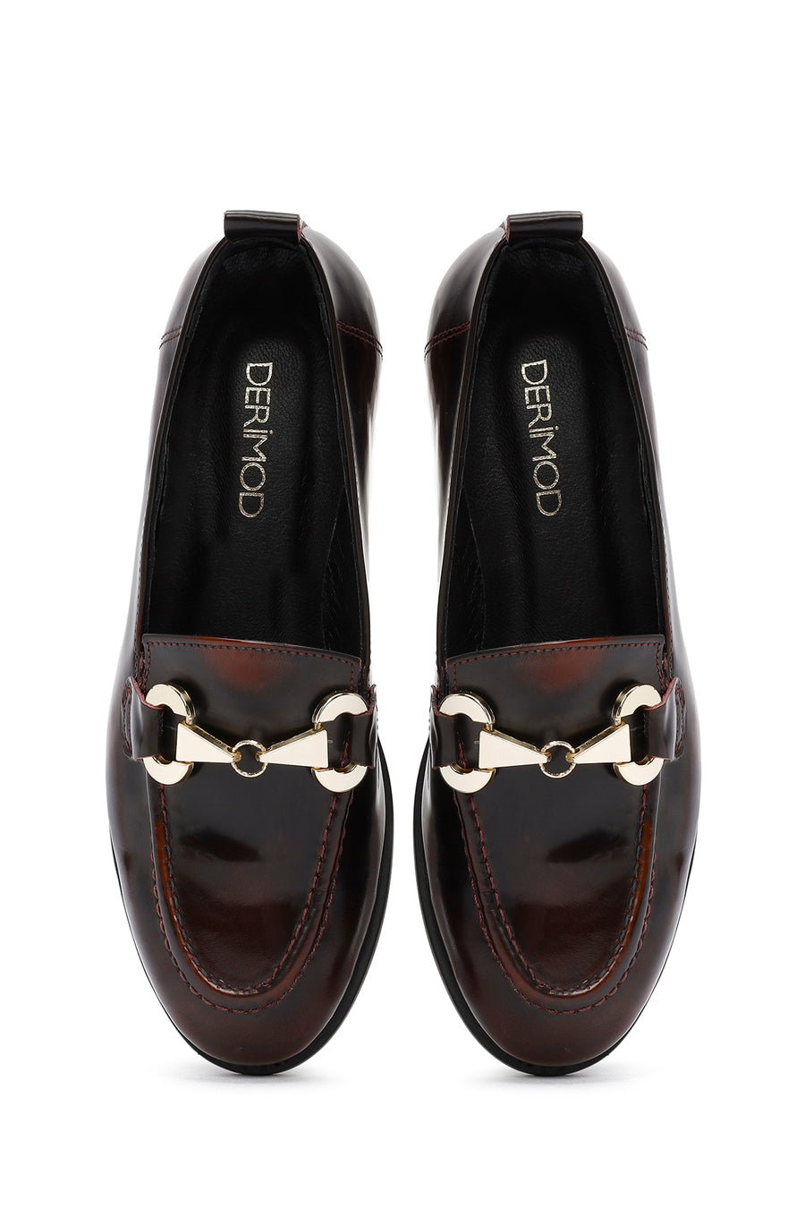Kadın Bordo Toka Detaylı Deri Maskülen Loafer