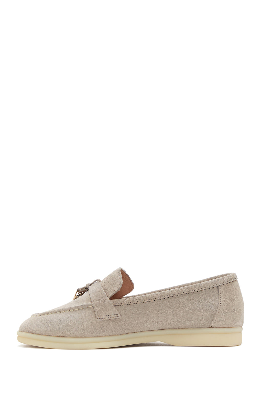 Kadın Bej Süet Deri Maskülen Loafer