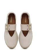Women's Cream Buckled Leather Espadrilles | Derimod
