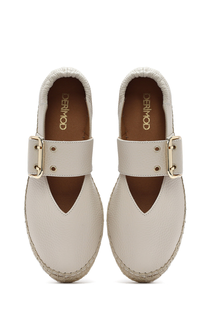 Women's Cream Buckled Leather Espadrilles