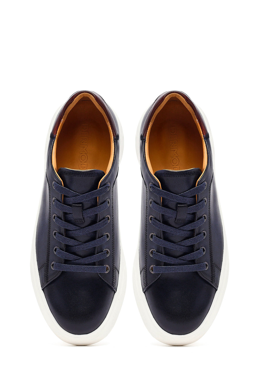 Erkek Lacivert Bağcıklı Deri Sneaker