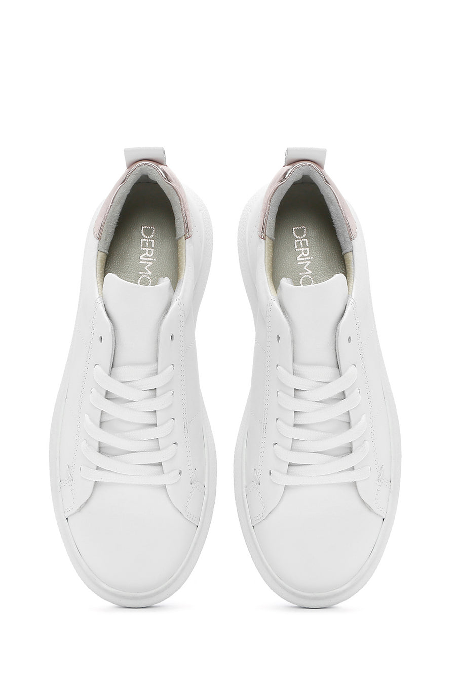 Kadın Beyaz Bağcıklı Deri Sneaker