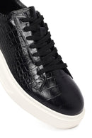 Erkek Siyah Kroko Bağcıklı Deri Sneaker | Derimod