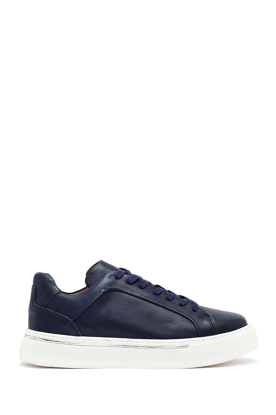 Erkek Lacivert Bağcıklı Kalın Tabanlı Deri Sneaker 25WFD685218 | Derimod