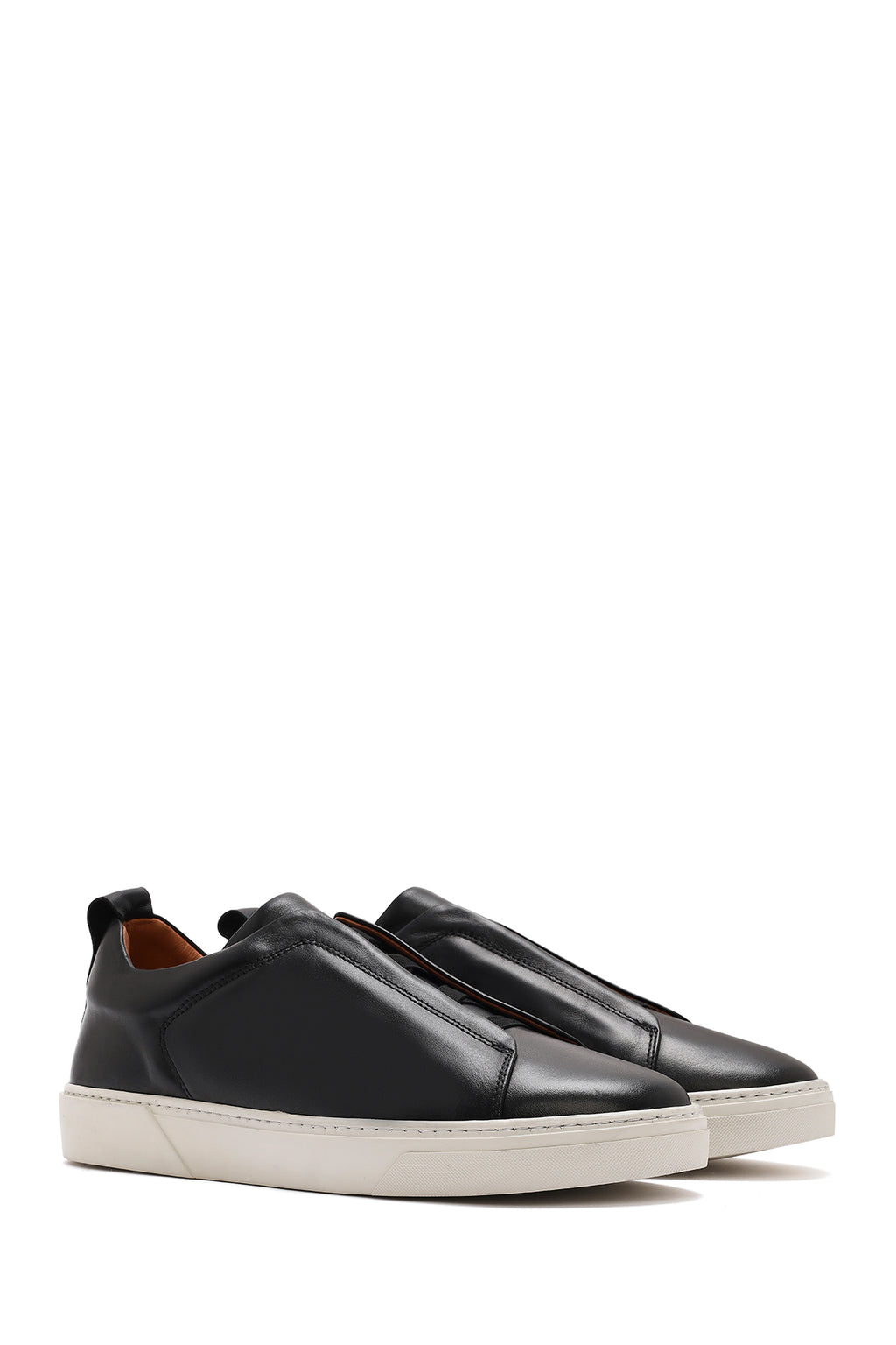 Erkek Siyah Lastikli Deri Sneaker