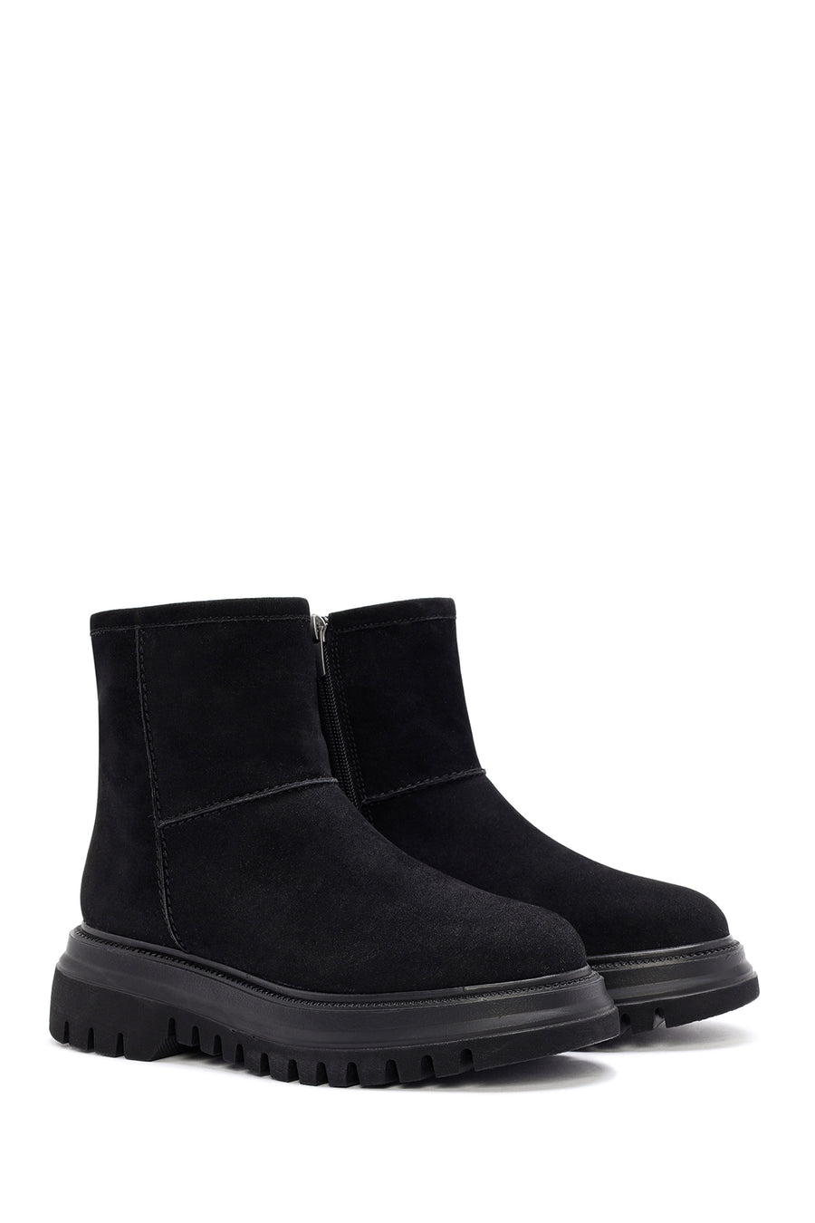 Women's Black Zippered Suede Boots