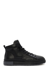 Men's Black Zippered Leather Sports Boots