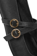 Women's Black Buckle Leather Ballerinas | Derimod