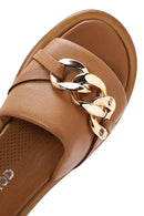 Women's Tan Leather Comfort Slippers | Derimod