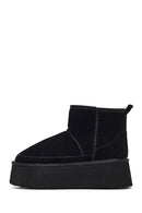 Women's Black Thick-Soled Suede Leather Teddy Boot | Derimod
