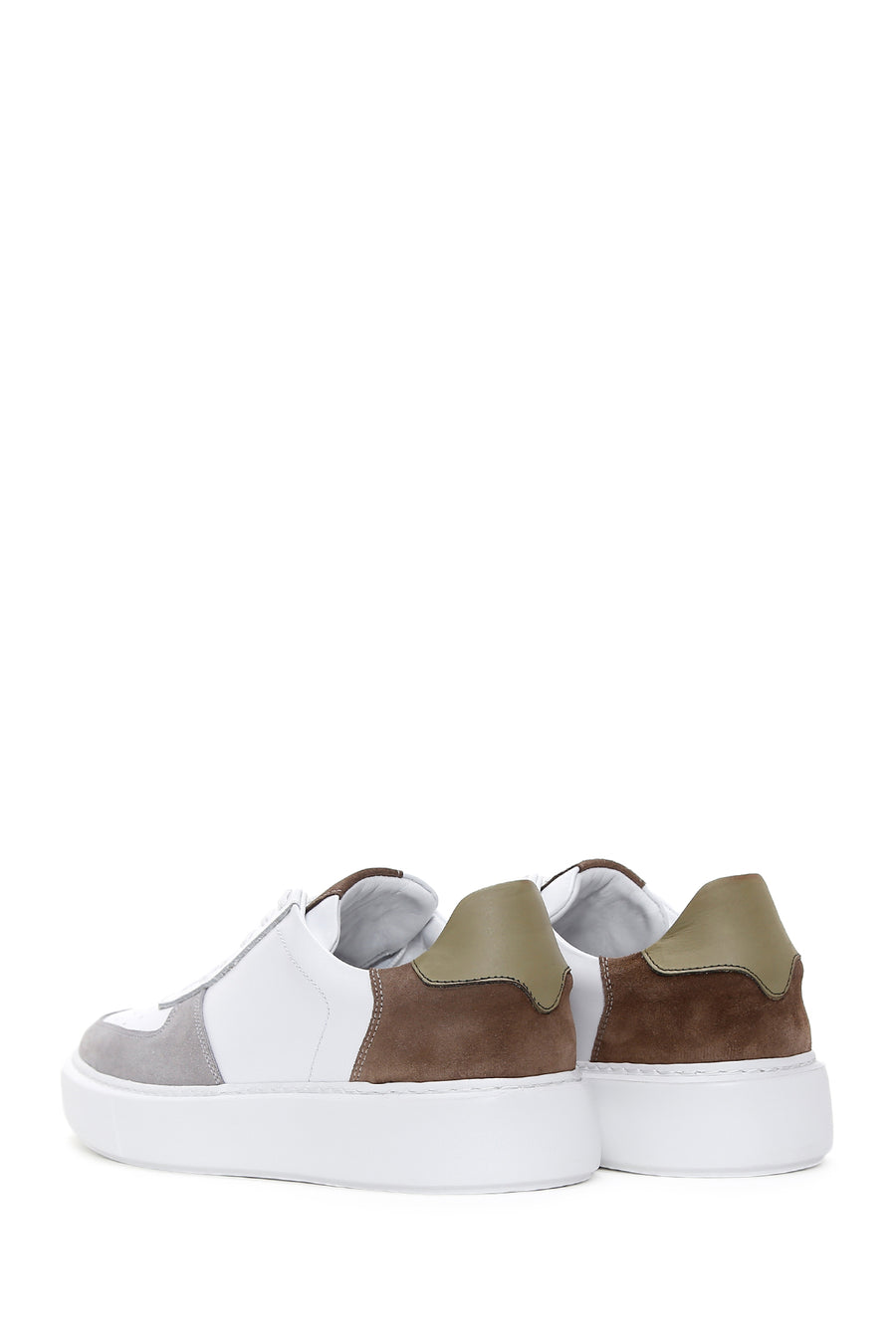 Erkek Beyaz Kalın Tabanlı Deri Sneaker