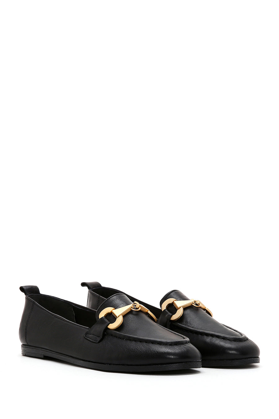 Women's Black Buckled Leather Masculine Loafer